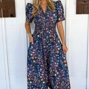 ENTRO Floral Navy Blue Dress